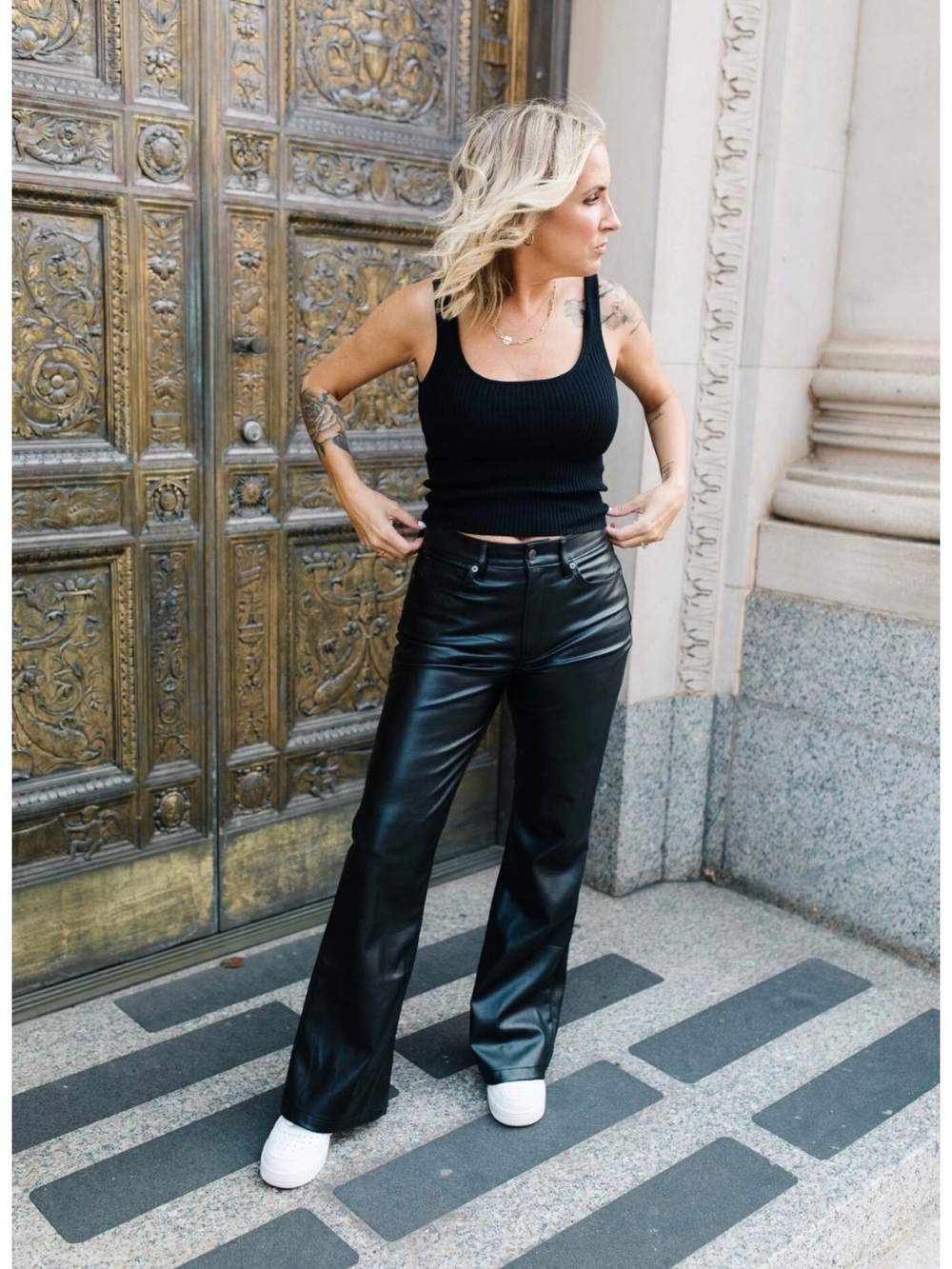 GAP Faux Leather Flare Pants High Rise Black Petite 26 NWT